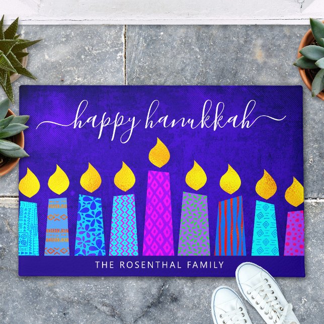 Tapete Blue Happy Hanukkah Script Modern Boho Candle (Criador carregado)