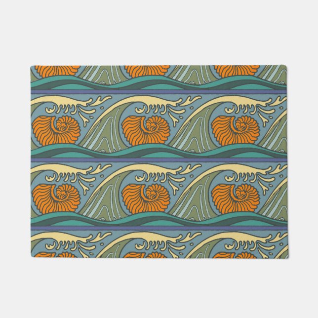 Tapete Blue Ocean Waves Nautilus Seashell Patterno Nouvea (Frente)