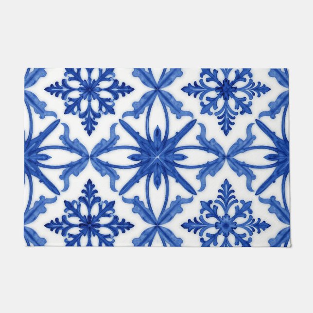 Tapete Blue White Azulejo Tile Floral Pattern (Frente)
