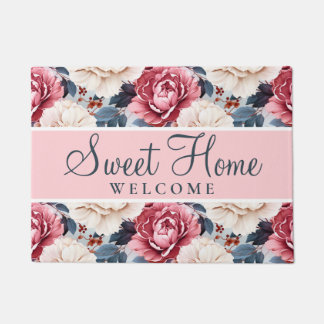 Tapete Blush de padrão floral Elegante azul-rosa