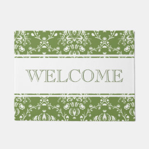 Tapete Boa vinda verde e branca da samambaia do damasco