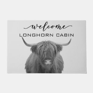 Tapete Boas-vindas à Cabine Lodge Highland Cow Farmhouse