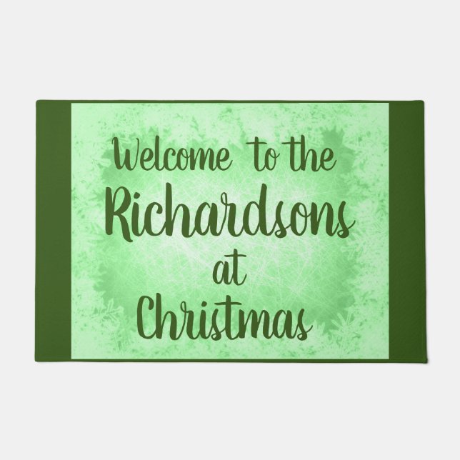 Tapete Boas-vindas à família personalizada da geada verde (Frente)
