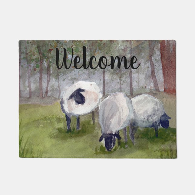 Tapete Boas-vindas à Watercolor Sheep (Frente)