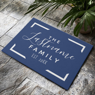 Tapete Boas-vindas da família personalizada - azul marinh