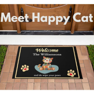 Tapete Boas-vindas Douradas para Gato Feliz e Humor