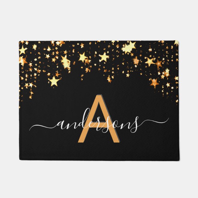 Tapete Boas-vindas estrelas douradas negras pingando mono (Frente)