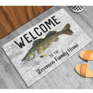 Tapete Boas-vindas Pesca Nome da família Walleye Algodão