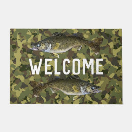 Tapete Boas-vindas Pesca Walleye Fish Camo Algodão