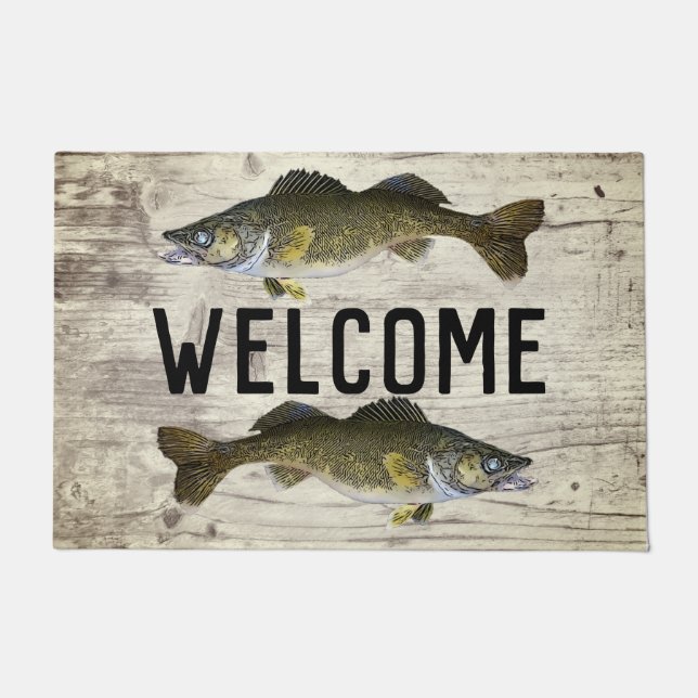 Tapete Boas-vindas pescando lagoas Walleye Fish Lago Algo (Frente)