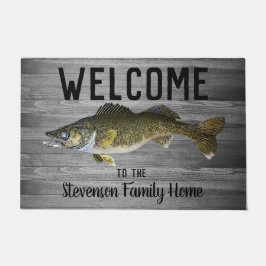 Tapete Boas-vindas pescando nome da família Walleye Algod