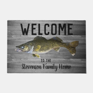 Tapete Boas-vindas pescando nome da família Walleye Algod