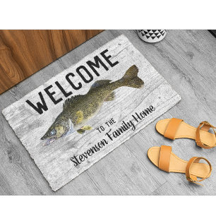 Tapete Boas-vindas pescando nome da família Walleye Algod