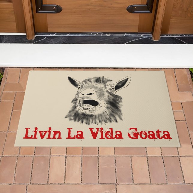 Tapete Bode Gritando Slogan Divertido Vivendo La Vida Cab (Funny screaming goat animal art and quote livin la Vida Goata doormat)