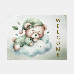 Tapete Boho Verde Bem-Vindo Dormindo Urso de Teddy Bonito