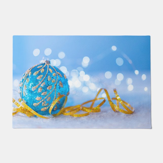 Tapete Bola de Decoração Azul de Natal (Frente)