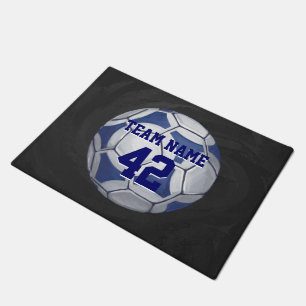 Tapete Bola de futebol azul e branca com nome