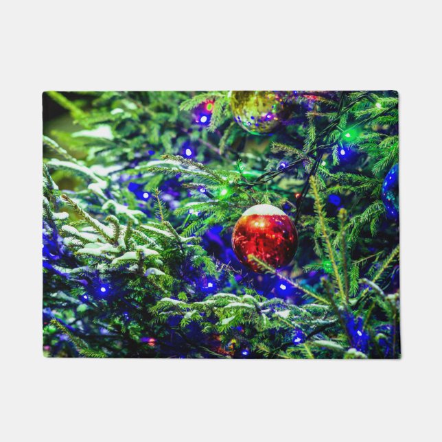 Tapete Bola Vermelha de Árvore de Natal Verde (Frente)