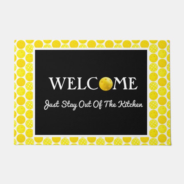 Tapete Bolas Amarelas de Pickleball, fiquem fora da cozin (Frente)