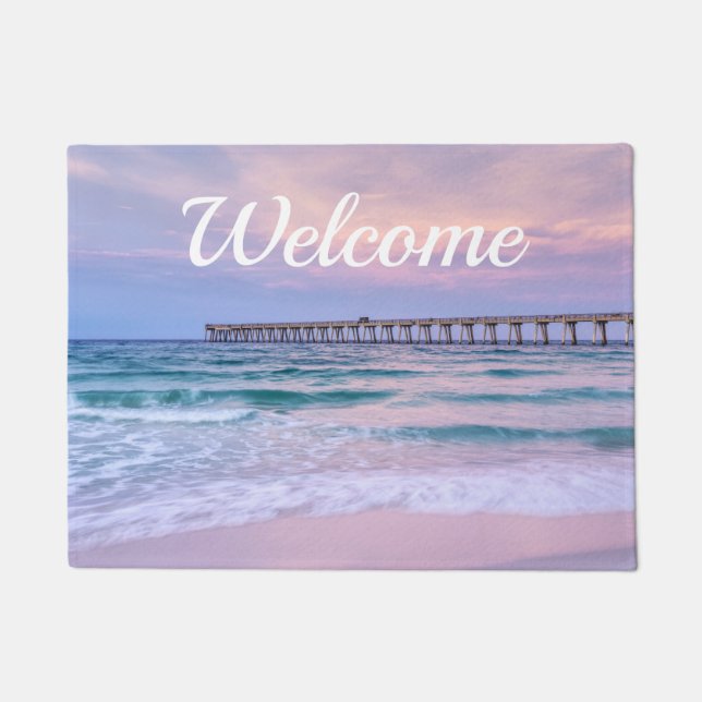 Tapete Bom dia Navarre Beach Pier Bem-vindos Doormat (Frente)
