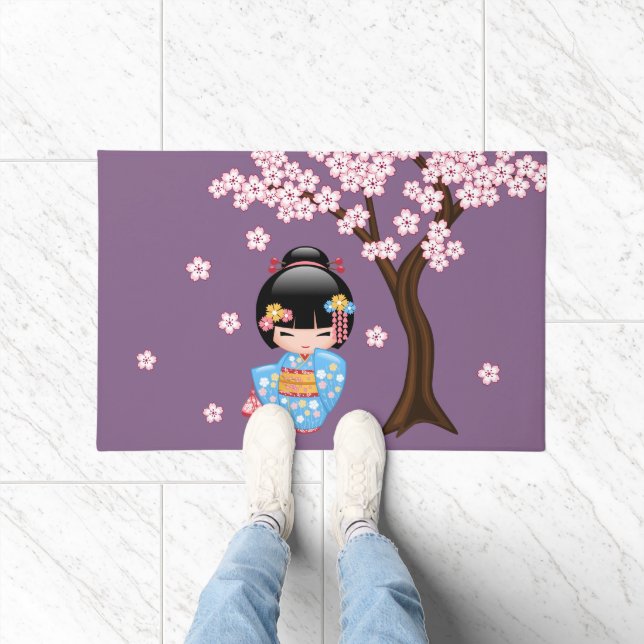 Tapete Boneca Maiko Kokeshi - Rapariga Kimono Geisha Azul (Interior)