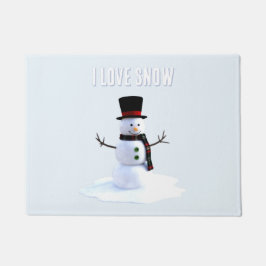 Tapete Boneco de neve com chapéu e cachecol. Eu Amo Neve