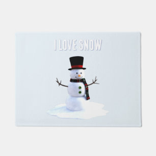 Tapete Boneco de neve com chapéu e cachecol. Eu Amo Neve