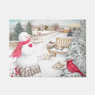 Tapete Boneco de neve com o coelho do cardeal & da neve