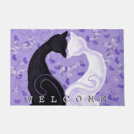 Tapete Bonita Porta do Amor Casal de Gato - Bem-vindo