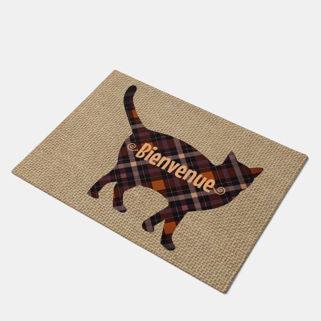 Tapete Bonito gato xadrez - Bienvenue - burlap look (Inclinado)