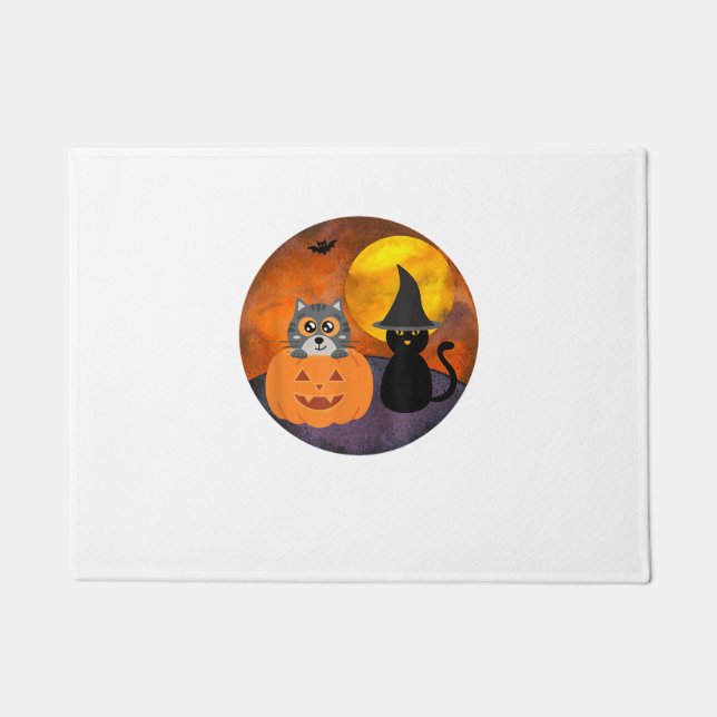 Tapete Bonito Halloween Gato Scense Witch Pumpkin Bat Mo  (Frente)