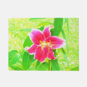 Tapete Bonito Stargazer Rosa Profundo Lily no Verde limã