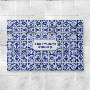 Tapete Bonito Vintage Holandesa Azul e Branco Boas vindas