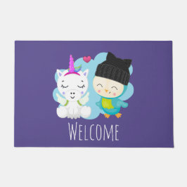 Tapete Bons amigos da Cartoon - Feliz Unicórnio e Pássaro