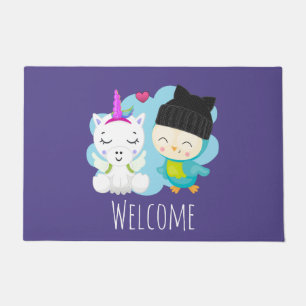 Tapete Bons amigos da Cartoon - Feliz Unicórnio e Pássaro