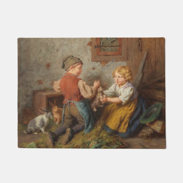 Tapete Bons Amigos (Jovens Brincando Com Coelho De Pet) (Frente)