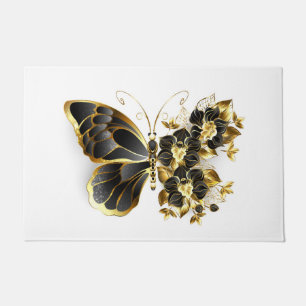 Tapete Borboleta Flor Dourada com Orquídea Preta