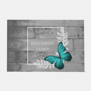 Tapete Borboleta Teal Rustic Personalizada Porta Personal