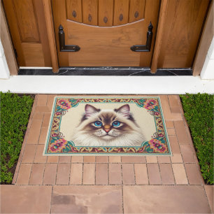 Tapete Bordo Moldado Colorido de Gato de Birmanês Decorat