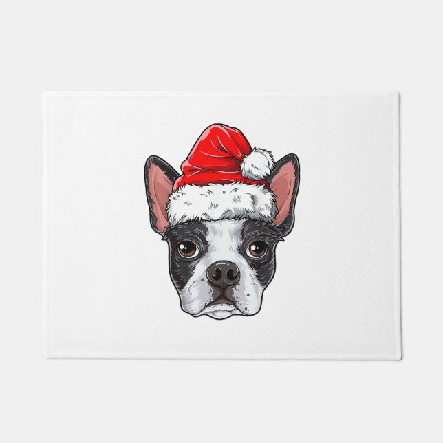 Tapete Boston Terrier Christmas Dog Santa Hat Xmas Boys K (Frente)