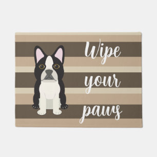 Tapete Boston Terrier Limpe suas patas Listrado neutro