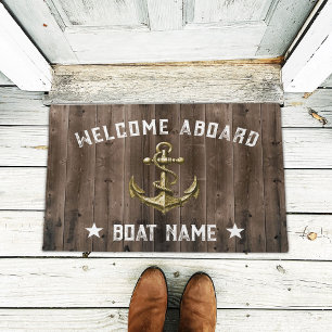 Tapete Bote de bordo de madeira de anchor Dourado náutico