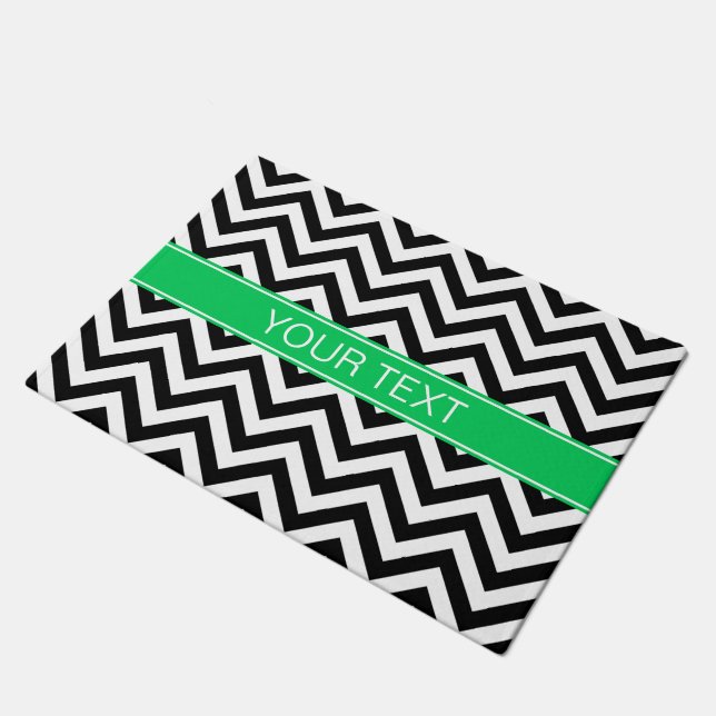 Tapete Branco preto LG Chevron Emerald Name Monograma (Inclinado)