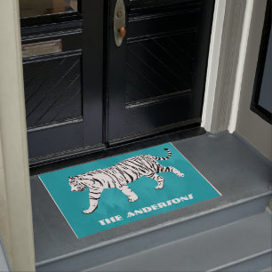 Tapete Branco Tigre, Azul Turquesa Personalizado