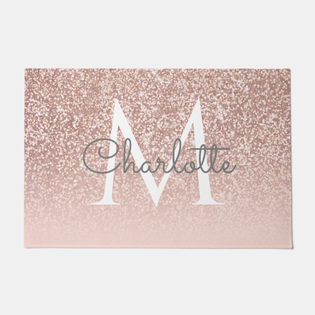 Tapete Brilho Dourado Rosa Monograma Elegante (Frente)