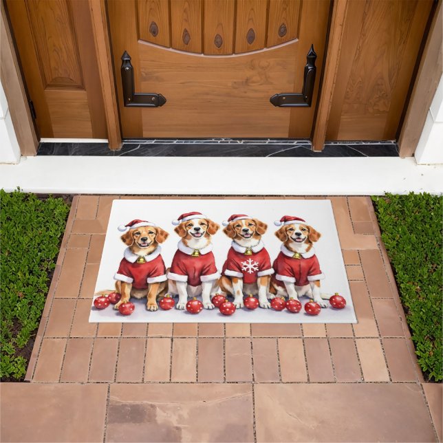 Tapete Brittany Spaniel Christmas Dress Santa Hat (Ar livre)