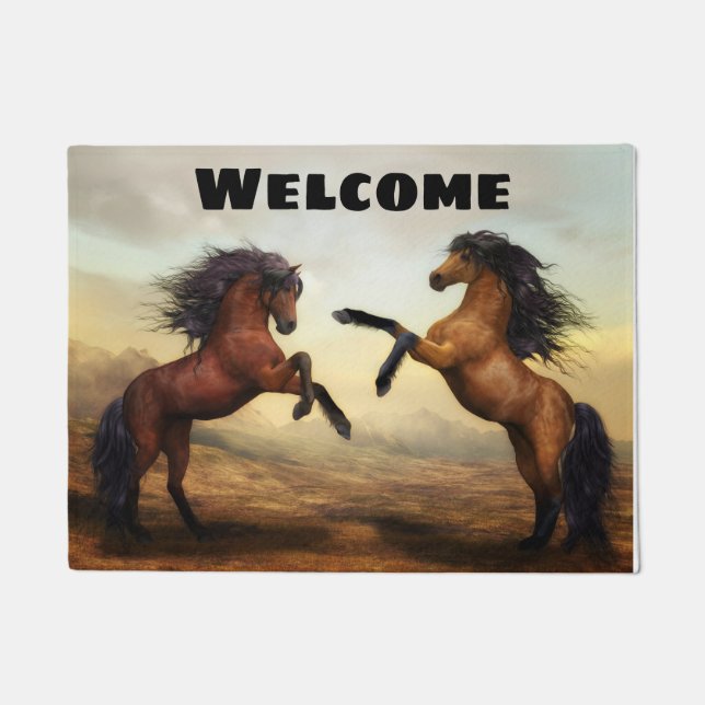 Tapete Buckskin e cavalos de baía de elevação bonitos (Frente)