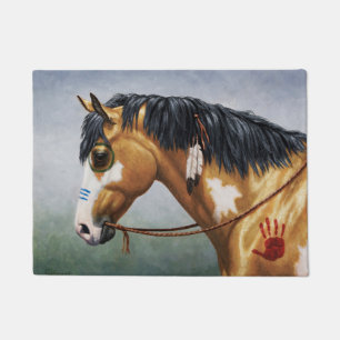 Tapete Buckskin Pinto Cavalo de Guerra Nativo Americano