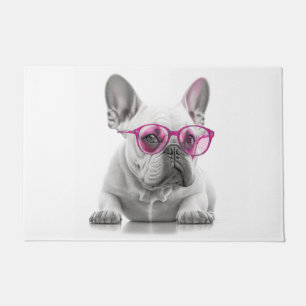 Tapete Buldogue francês com óculos cor-de-rosa