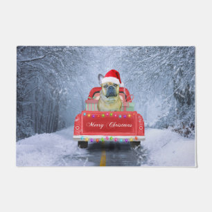 Tapete Buldogue Francês em Neve sentado no Caminhão de Na
